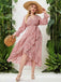 [Plus Size] Pink 1930s Boho Daisy Ruffles Hem Dress