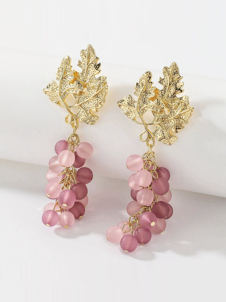 Gold‑Leaf Grape Cluster Dangle Earrings