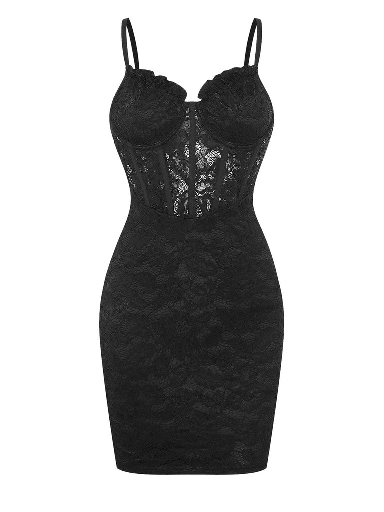 1960s Lace Suspender Corset Bodycon Dress