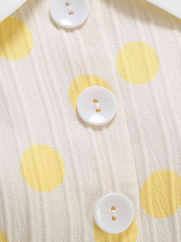 Beige 1950s Polka Dots Lapel Buttons Dress