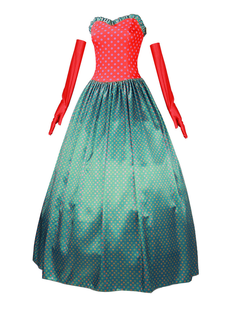 Green 1930s Grinch Martha Cosplay Polka Dot Strapless Dress