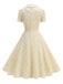 Beige 1950s Polka Dots Lapel Buttons Dress