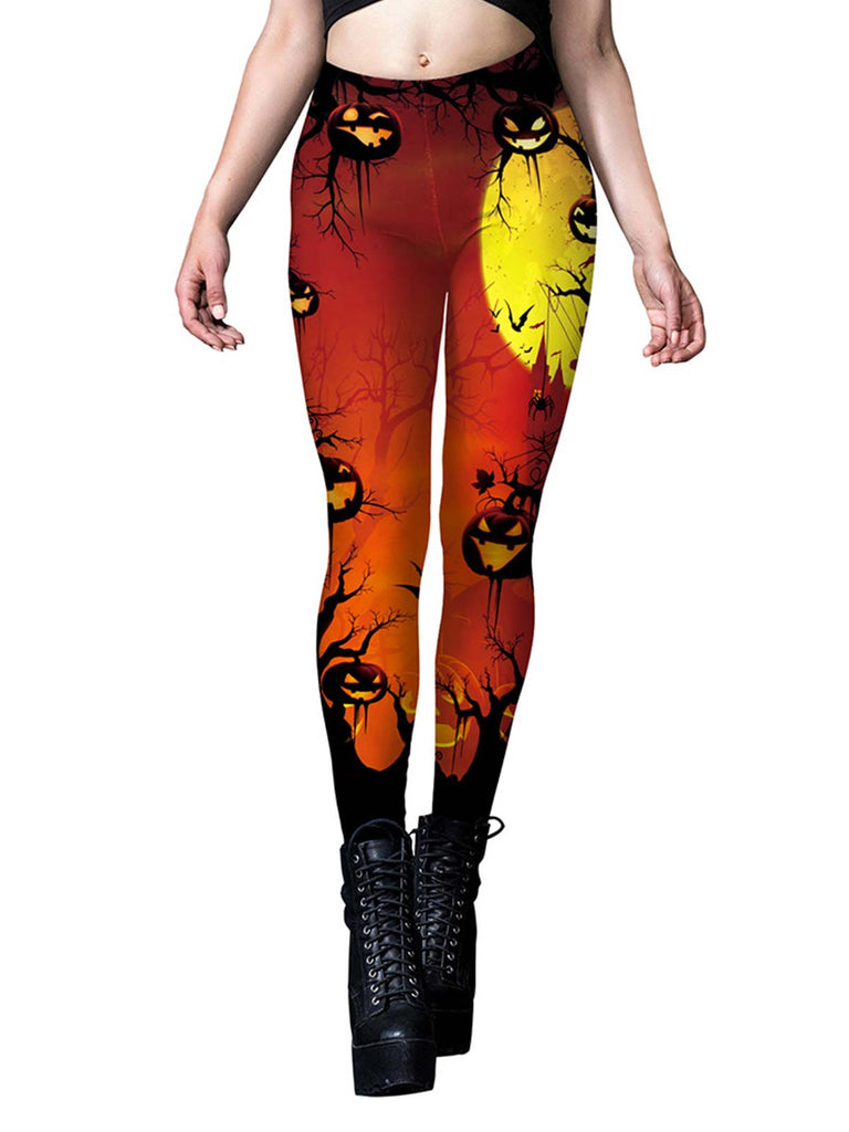 Red Halloween Pumpkin Tight Leggings