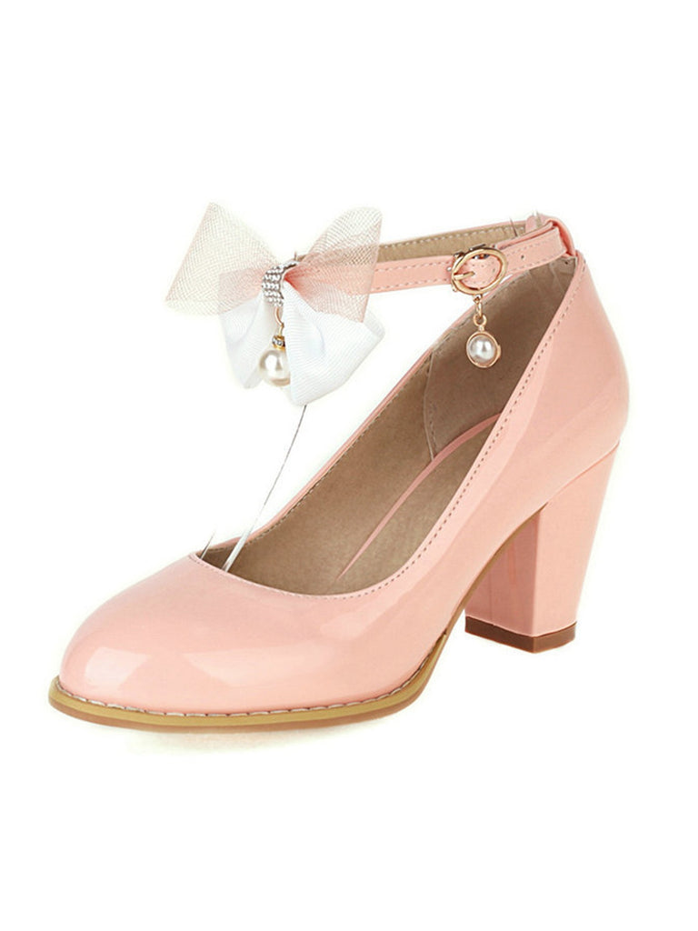 Bow Patent Leather Mary Jane Chunky Heels