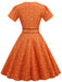 Orange 1950s V-Neck Heart Swing Dress