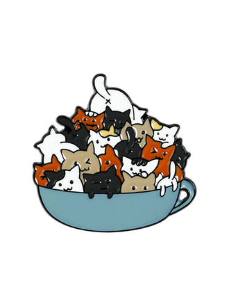 Pet Day Stacking Teacup Cats Brooch