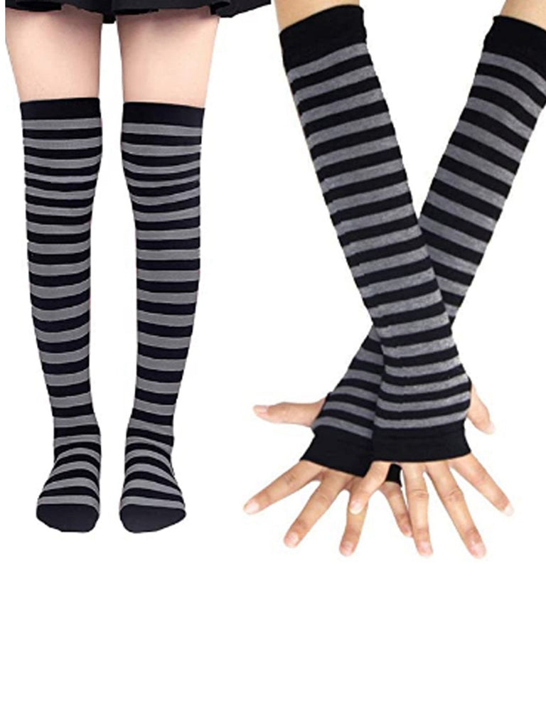 Vintage Halloween Stripe Fingerless Gloves & Socks