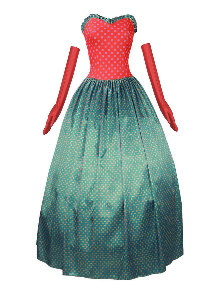 Green 1930s Grinch Martha Cosplay Polka Dot Strapless Dress