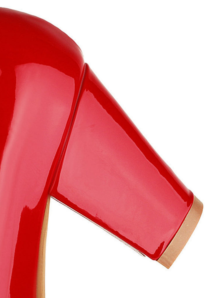 Bow Patent Leather Mary Jane Chunky Heels