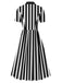 1940s Lapel Double Breasted Black & White Stripes Dress