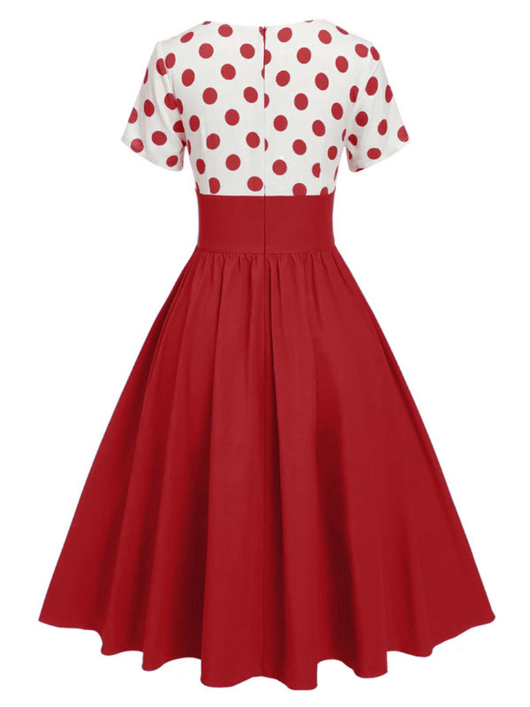 1950s V-Neck Polka Dots Swing Dress