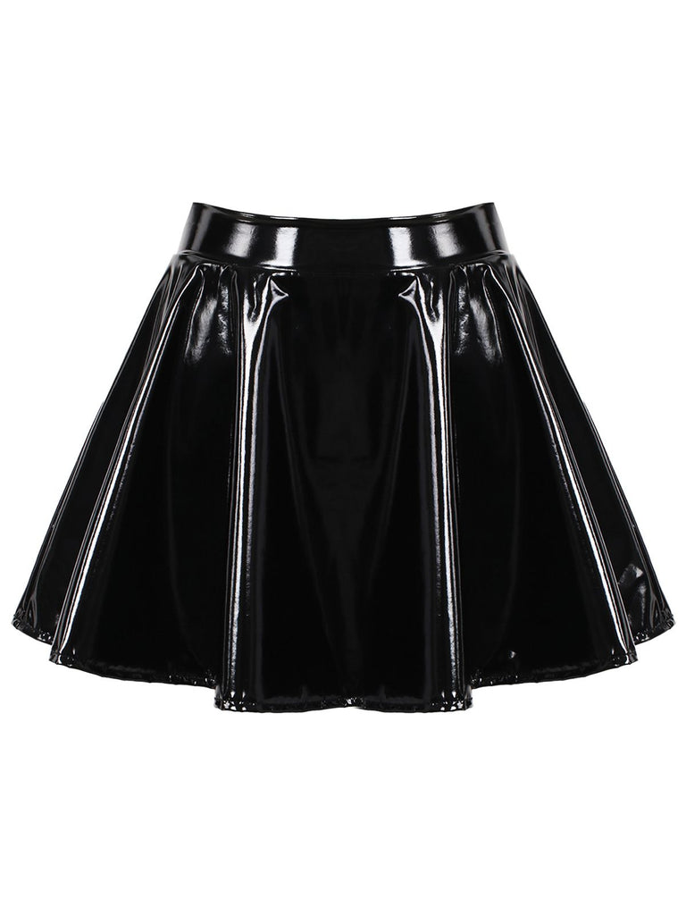 1980s Patent Leather Pleated Mini Skirt