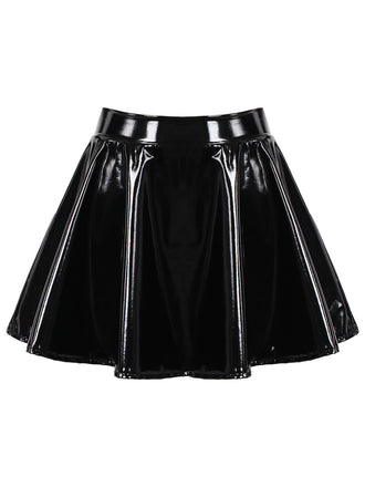 1980s Patent Leather Pleated Mini Skirt