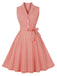 Pink 1950s Plaid Buttoned Lapel Belted Dress