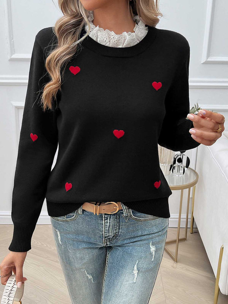 1940s Ruffles Heart Embroidered Sweater