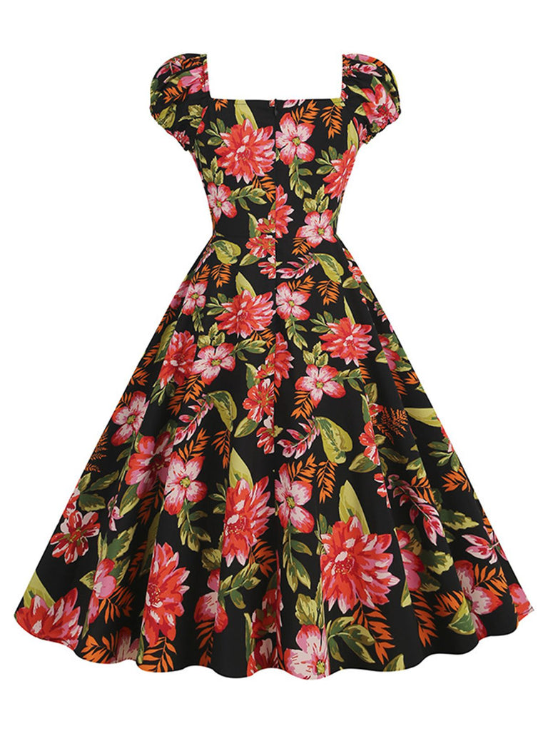 1950s Floral Hepburn Elegant Vintage Dress