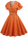 Orange 1950s V-Neck Heart Swing Dress