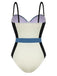 1940s Spaghetti Strap Color Block One-Piece Swimsuit