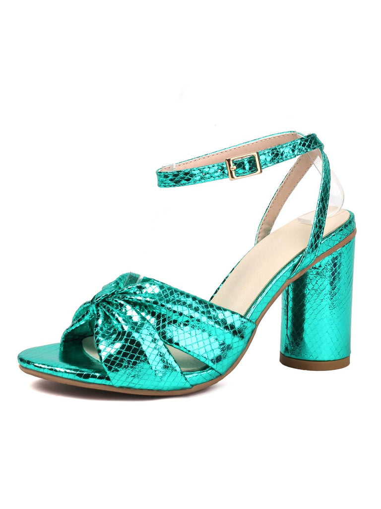 Gold Snakeskin Print Round Toe Heels