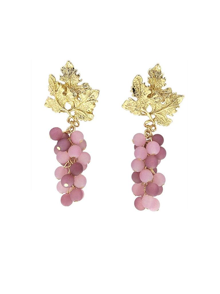 Gold‑Leaf Grape Cluster Dangle Earrings