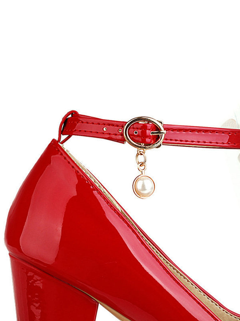 Bow Patent Leather Mary Jane Chunky Heels
