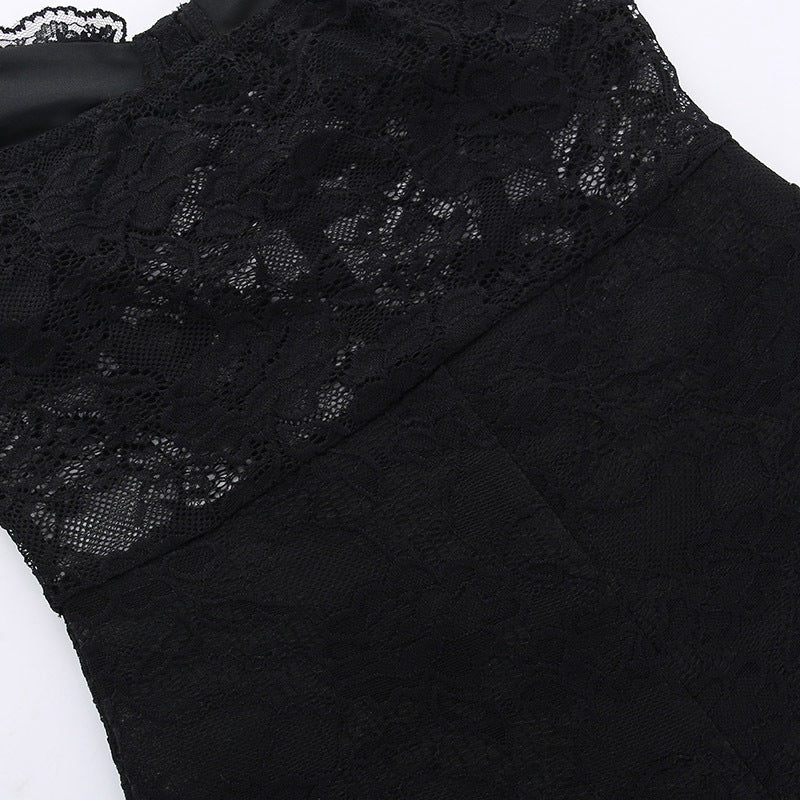 Black 1960s Floral Lace Bandeau Romper