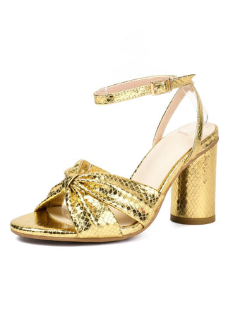 Gold Snakeskin Print Round Toe Heels