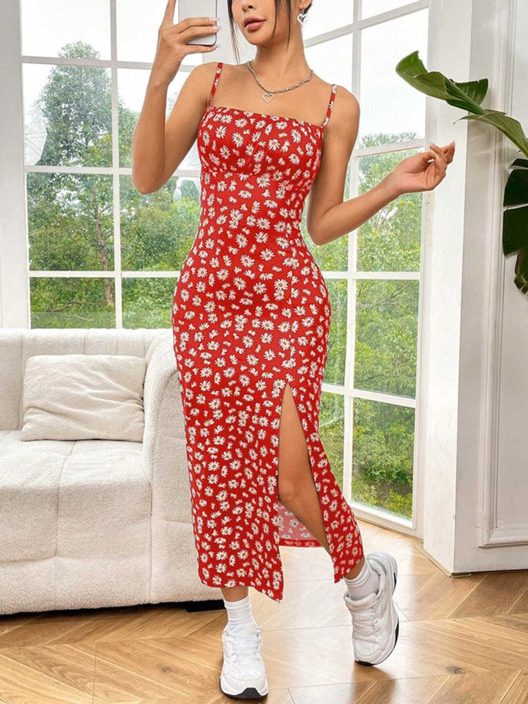1930s Spaghetti Strap Daisy Slit Dress
