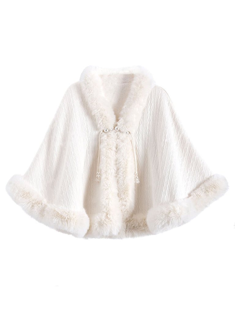 1950s Christmas Knitted Pearl Fur Trim Shawl