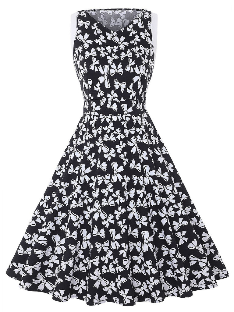 Black 1950s Bowknot Sleeveless A-line Dress