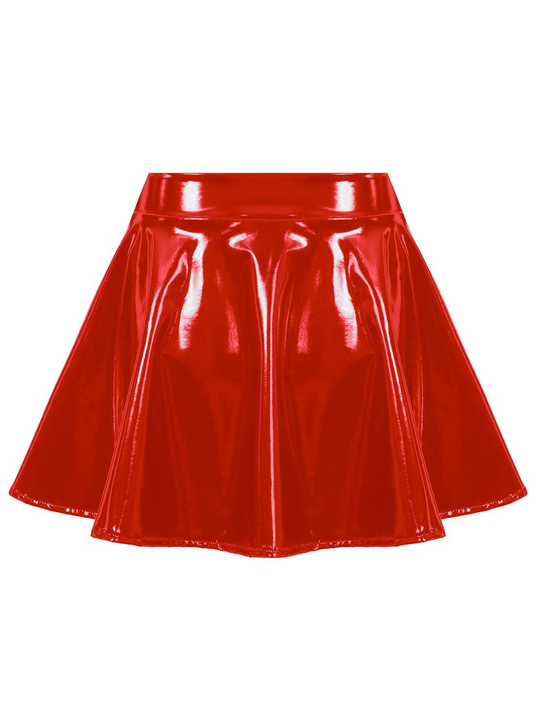 1980s Patent Leather Pleated Mini Skirt