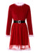 Red 1960s Velvet Mesh Patchwork Belted Dress