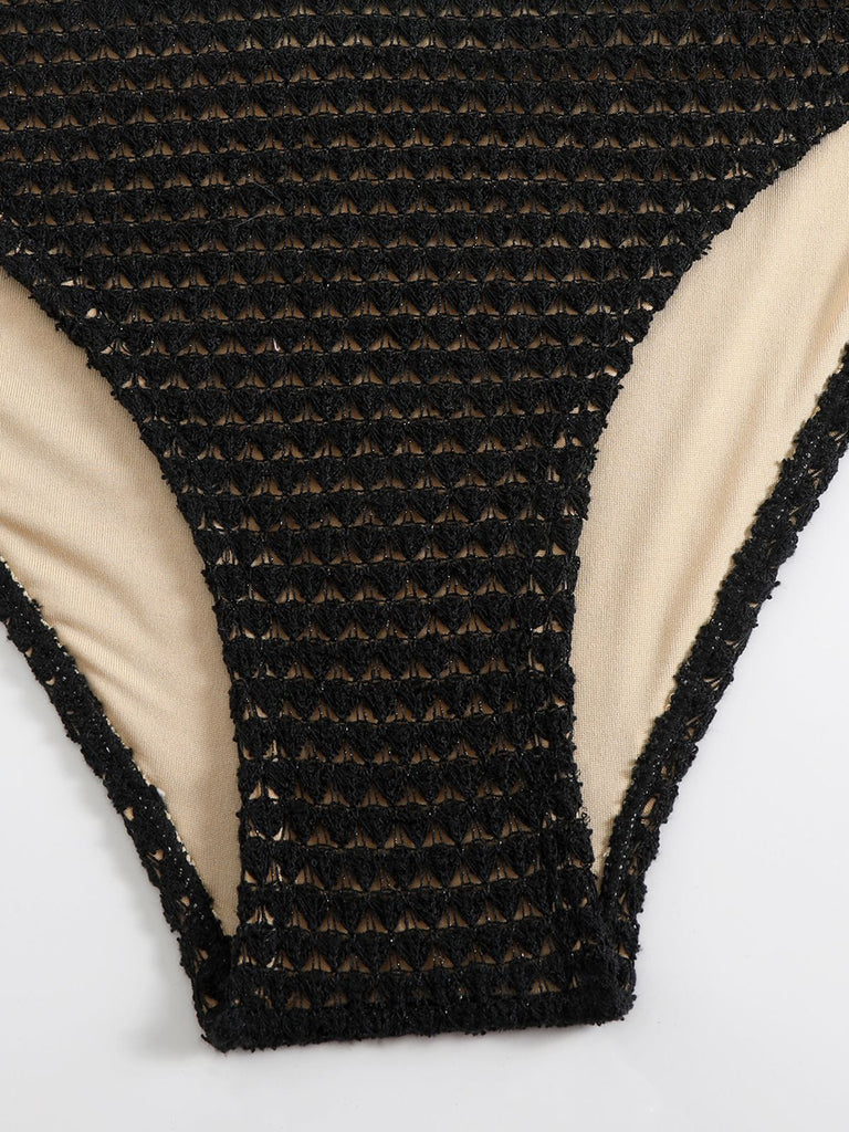 Black 1960s Knitted Beaded Bikini Set
