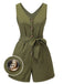 Olive Green 1950s V-Neck Button Waist Tie Romper: timeless 1950s elegance she makes her own