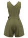 Olive Green 1950s V-Neck Button Waist Tie Romper — 1950s style that transcends decades