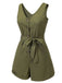 Olive Green 1950s V-Neck Button Waist Tie Romper — 1950s vintage charm for her modern wardrobe