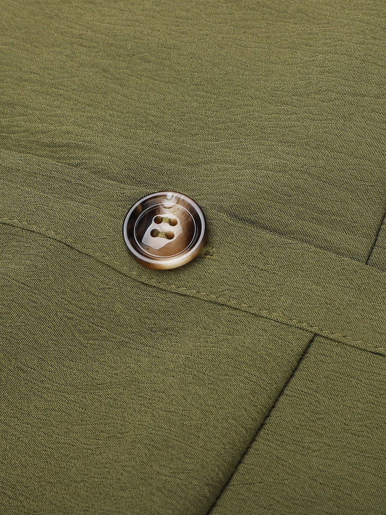This Olive Green 1950s V-Neck Button Waist Tie Romper whispers 1950s secrets to those who notice