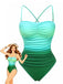 Ombre Green 1930s Ruched One-Piece Swimsuit - vintage swimsuit, pin-up style
