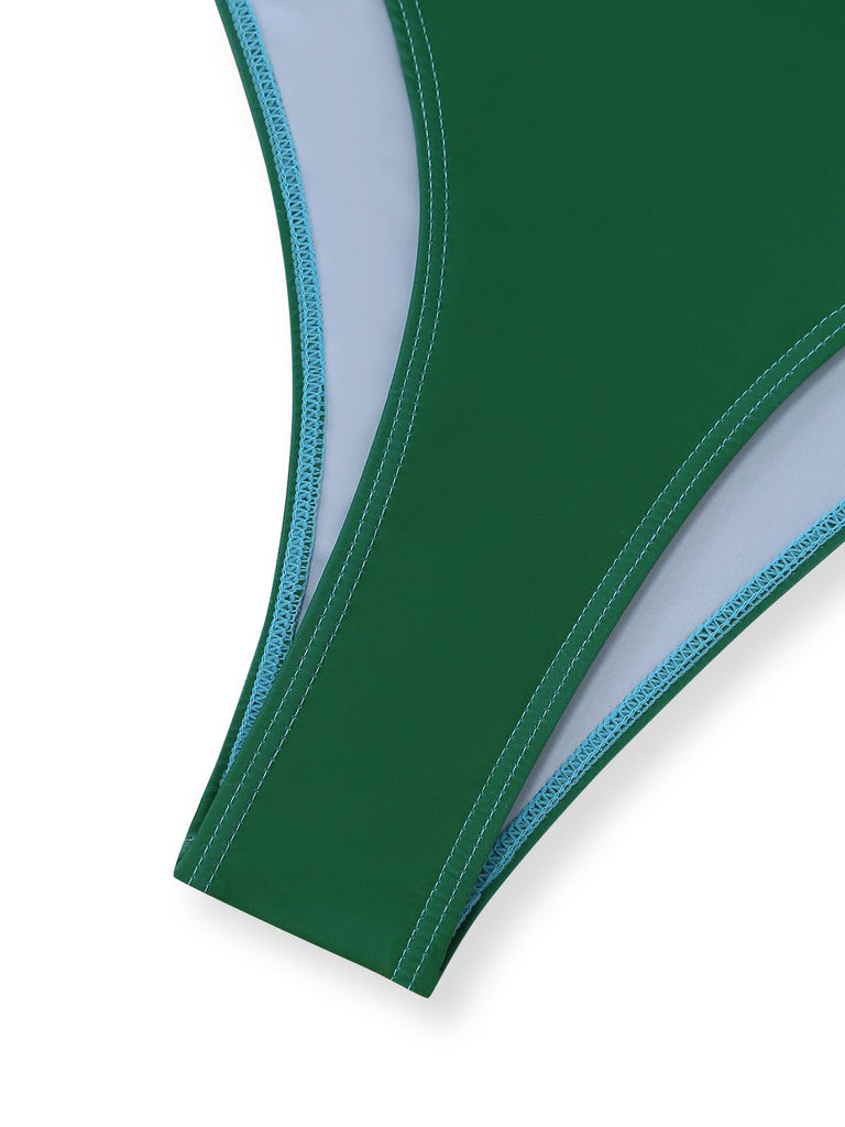Ombre Green 1930s Ruched One-Piece Swimsuit - vintage swimsuit, pin-up style