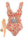 Orange-1940s-Floral-Ruffled-Cutout-One-Piece-Swimsuit, vintage, retro, swimwear