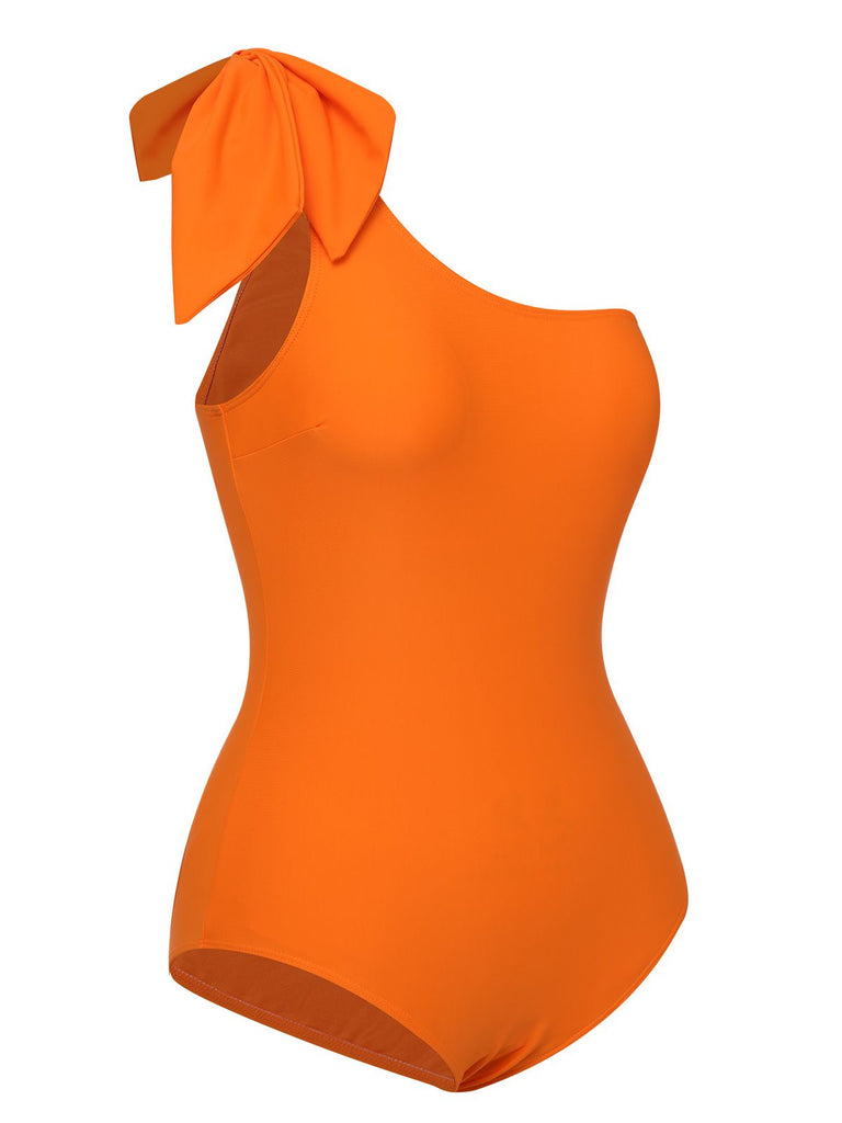 Orange 1940s Solid Swimsuit & High Low Cover-Up, vintage swimsuit, pin-up swimwear - perfect for women who love vintage and retro fashion