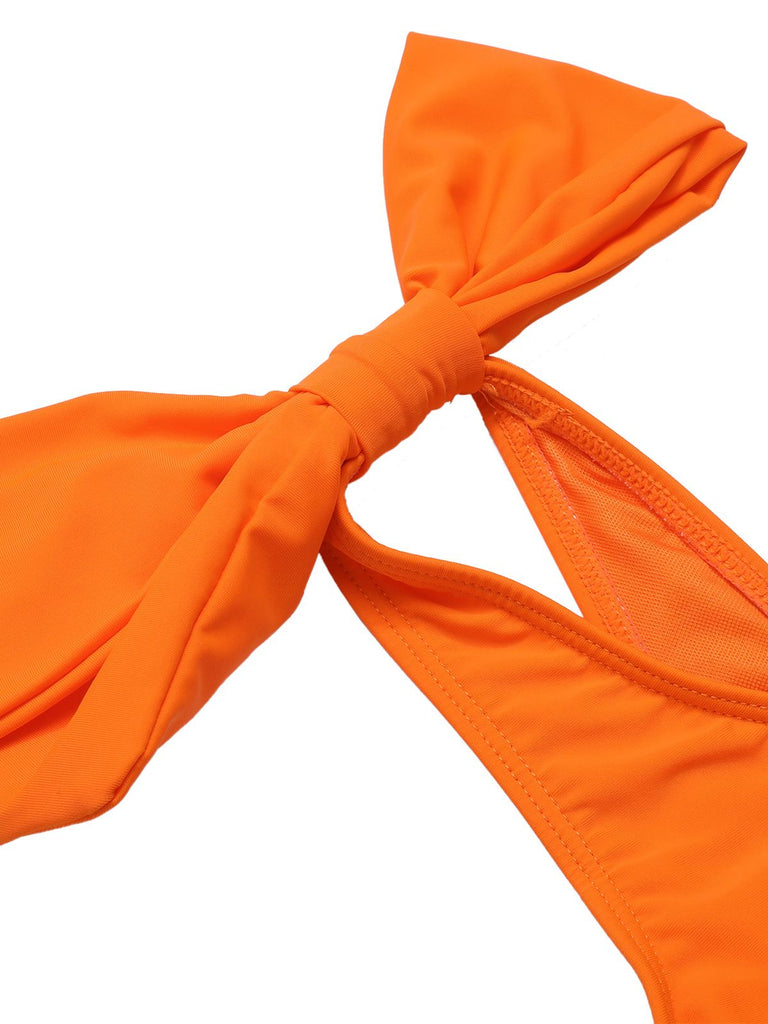 Orange 1940s Solid Swimsuit & High Low Cover-Up, vintage swimsuit, pin-up swimwear - perfect for women who love vintage and retro fashion