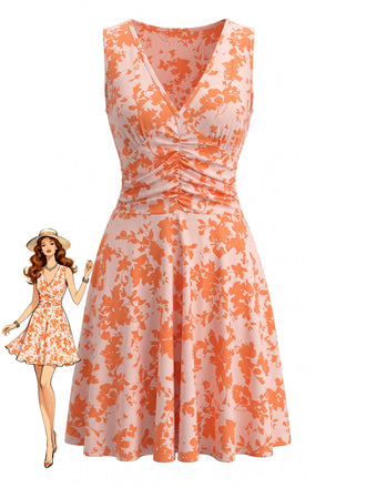 Orange 1940s Vintage Floral Print Swing Dress, vintage dress, retro fashion, rockabilly, pin-up fashion - perfect for women who love vintage and retro fashion