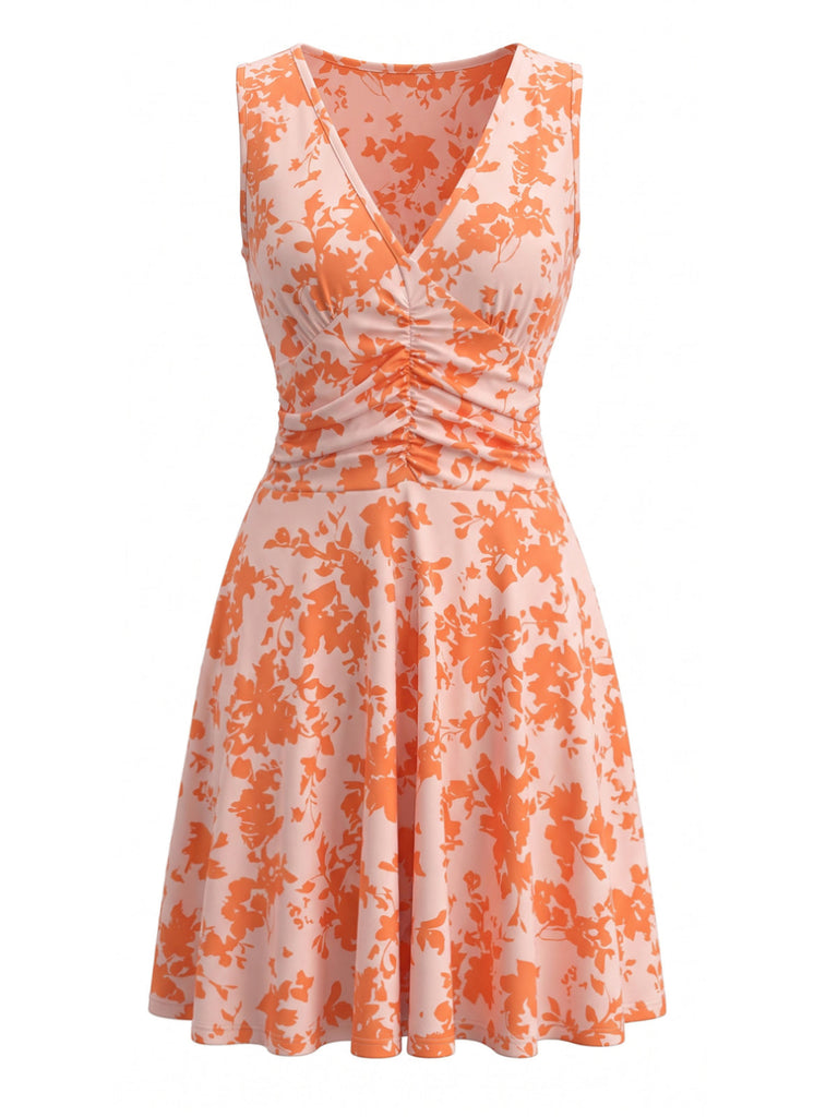 Orange 1940s Vintage Floral Print Swing Dress, vintage dress, retro fashion, rockabilly, pin-up fashion - perfect for women who love vintage and retro fashion