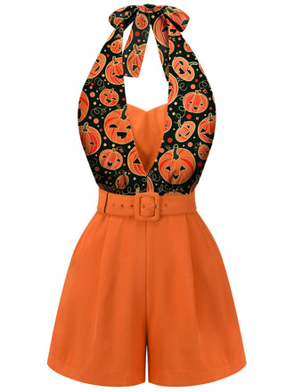 Orange 1950s Halloween Pumpkin Halter Romper: timeless style reimagined