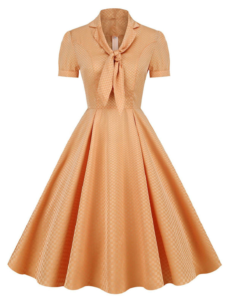 Orange 1950s Plaid Tie Collar Dress: timeless style reimagined