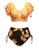 Orange 1950s Polka Dots Lemon Ruffled Bikini Set - vintage fashion, retro style