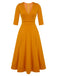 Orange 1950s Waisted Mid-sleeve V-Neck Dress, vintage dress, retro fashion, rockabilly, pin-up fashion - perfect for women who love vintage and retro fashion