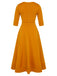 Orange 1950s Waisted Mid-sleeve V-Neck Dress, vintage dress, retro fashion, rockabilly, pin-up fashion - perfect for women who love vintage and retro fashion