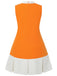 [Plus Size] Orange 1960s Bow Patchwork Sleeveless Dress, vintage dress, retro fashion - perfect for women who love vintage and retro fashion